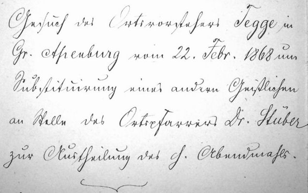 Die Notiz in den Konsistorialakten ber das Gesuch des Ortsvorstehers Tegge